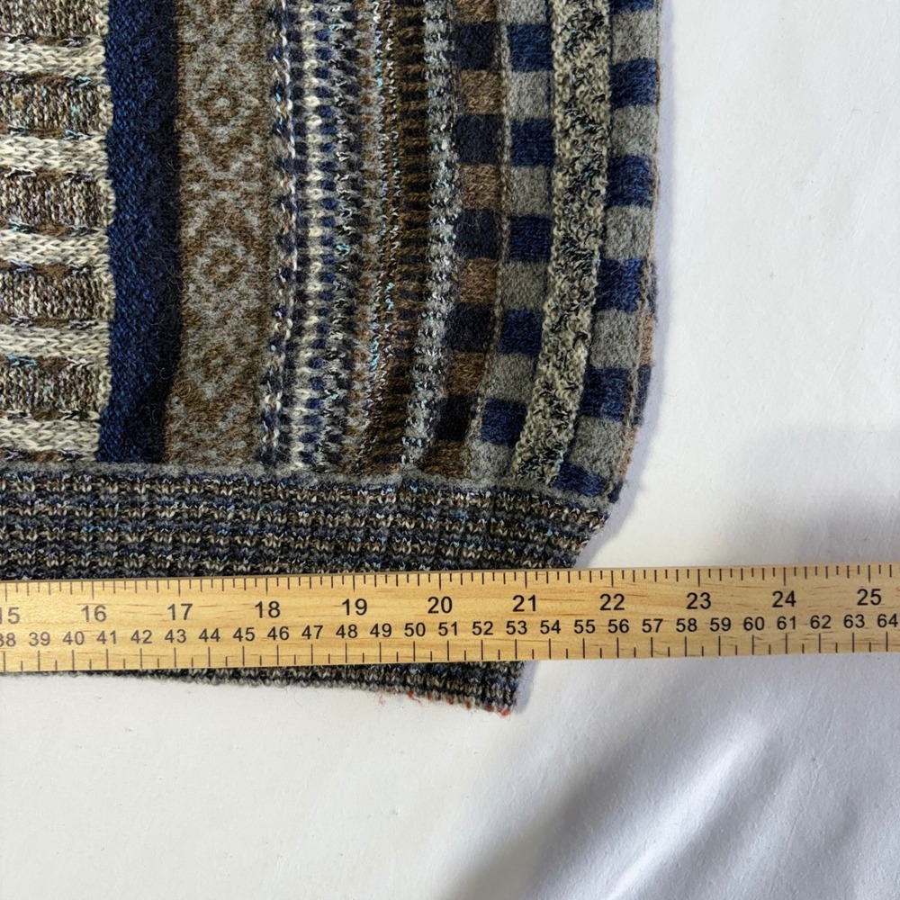 Norm Thompson Knit Sweater XL Blue Grey Geometric Made in Italy Crewneck - Picture 6 of 10